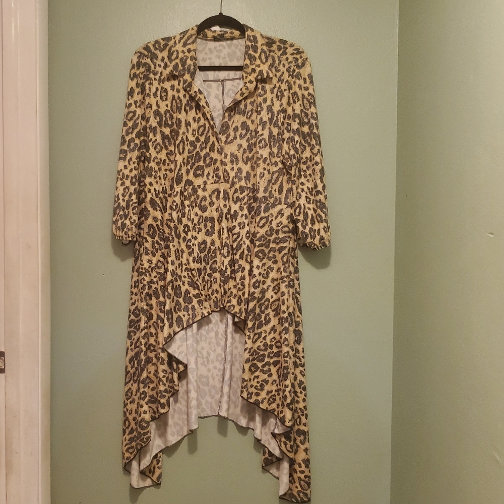 Animal print loose stretchy hi-lo shirt dress XL